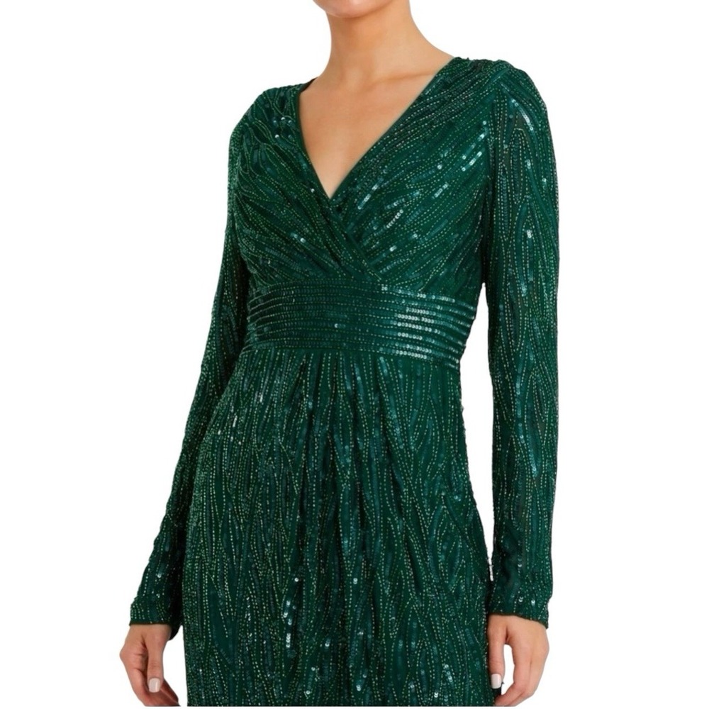 Mac Duggal 4632 Emerald Green Sequin Long Sleeve Cocktail Dress Size 14 $498 - Picture 2 of 8